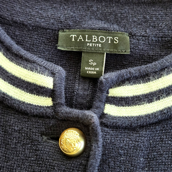 Talbots Sweater Womens S Navy Blue Cotton Silk Cardigan Nautical Classic Preppy - Picture 8 of 11